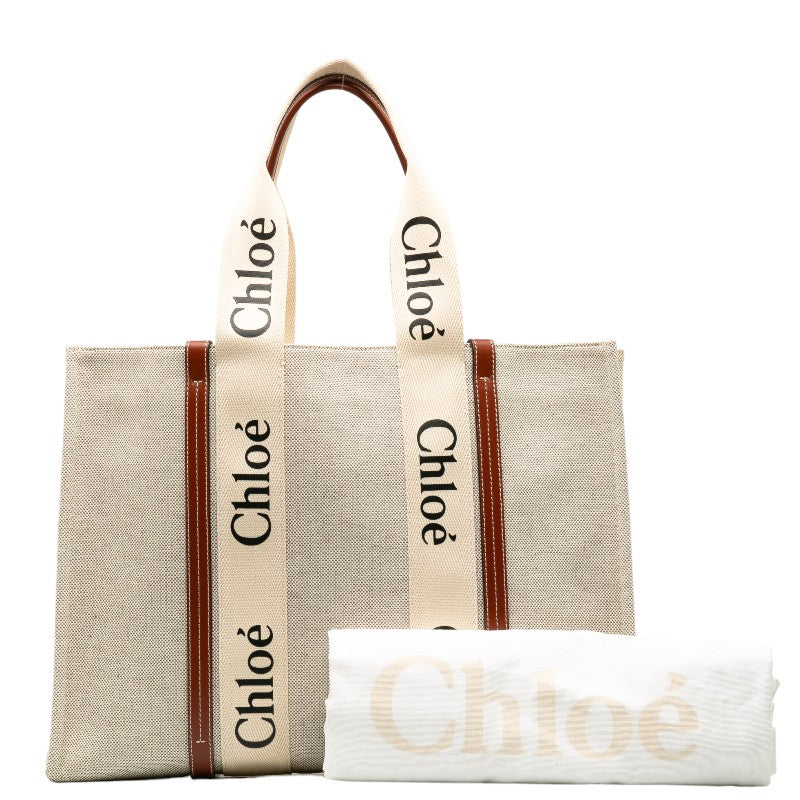 Chloe Canvas Leather Woody Large Tote Bag CHC22AS in Great Condition