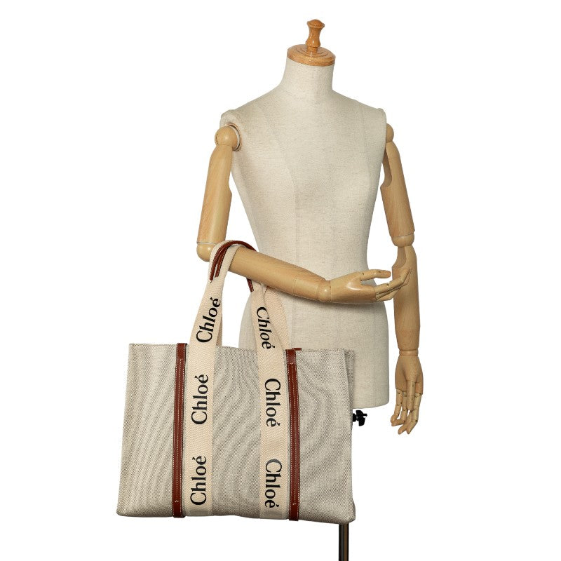 Chloe Canvas Leather Woody Large Tote Bag CHC22AS in Great Condition