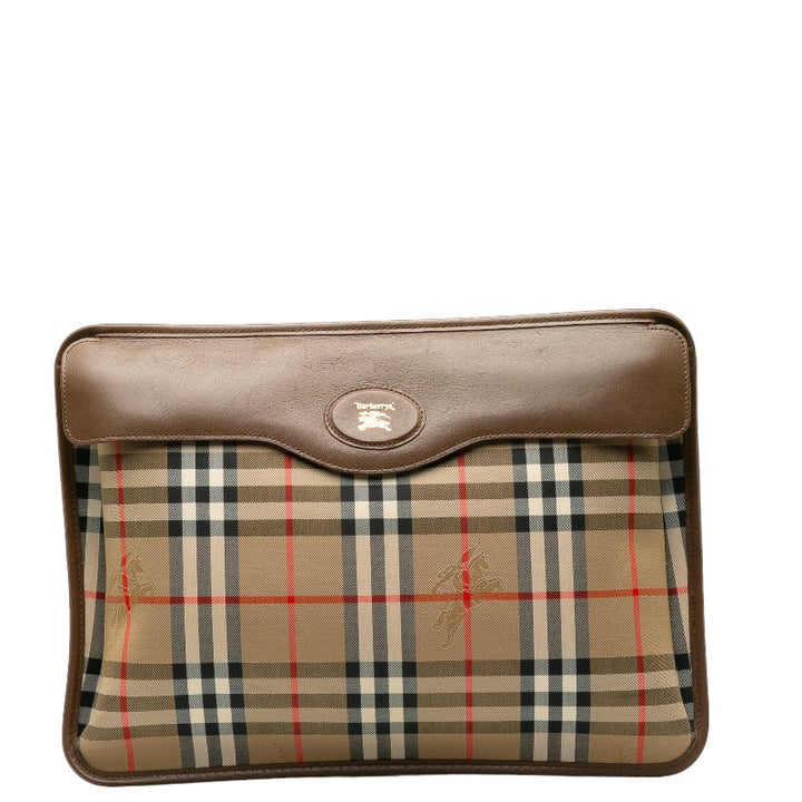 Burberry Nova Check Shadow Horse Canvas Leather Clutch Bag in Very Good Condition