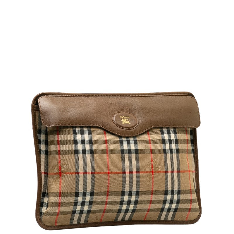 Burberry Nova Check Shadow Horse Canvas Leather Clutch Bag in Very Good Condition