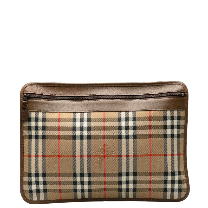 Burberry Nova Check Shadow Horse Canvas Leather Clutch Bag in Very Good Condition