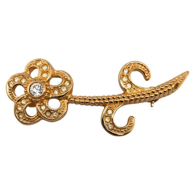 Dior Flower Rhinestone Brooch Gold Plated