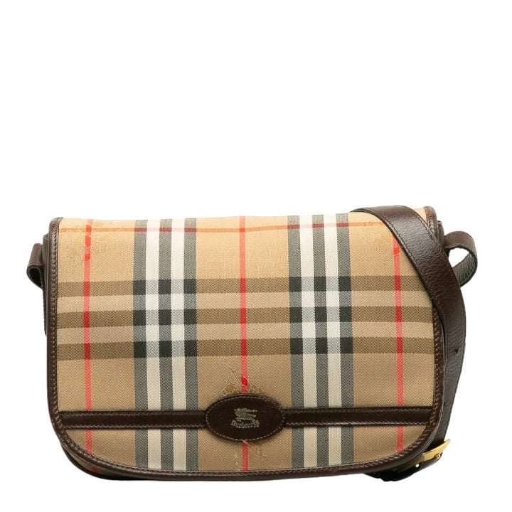 Burberry Nova Check Shadow Horse Canvas Leather Shoulder Bag in Very Good Condition