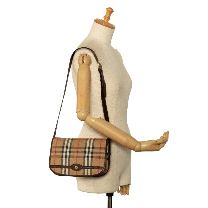 Burberry Nova Check Shadow Horse Canvas Leather Shoulder Bag in Very Good Condition