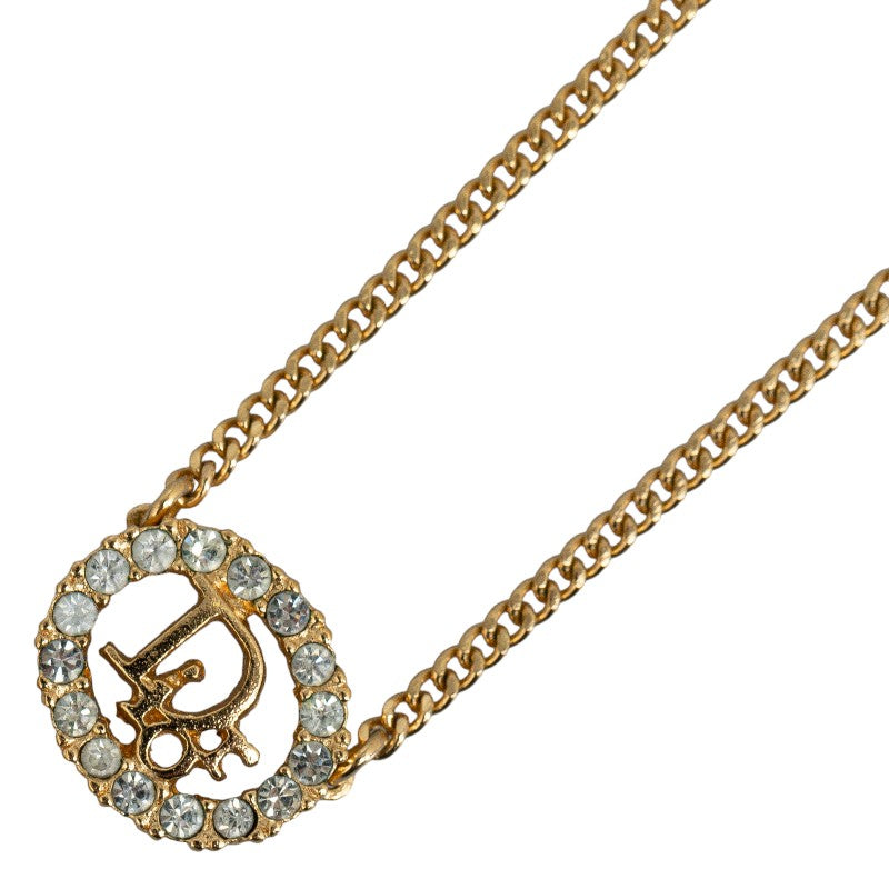 Dior Logo Rhinestone Necklace Gold Plated in Very Good Condition