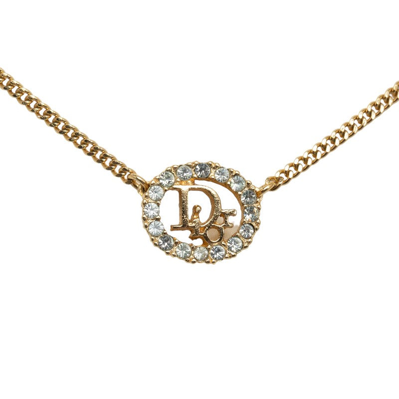 Dior Gold Plated Logo Rhinestone Necklace, Women's (Pre-owned)