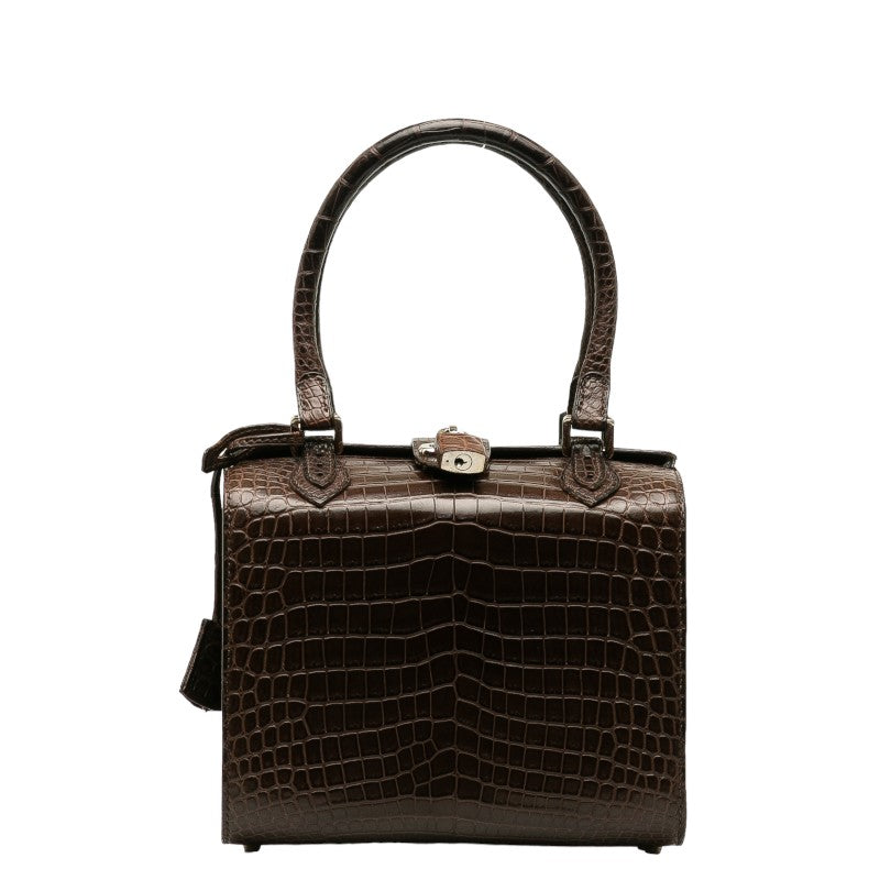 MORABITO Orsay Crocodile Leather Handbag Brown