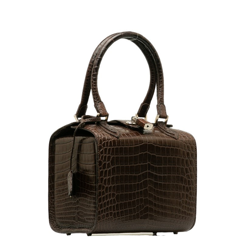 MORABITO Orsay Crocodile Leather Handbag Brown