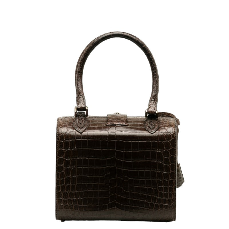 MORABITO Orsay Crocodile Leather Handbag Brown