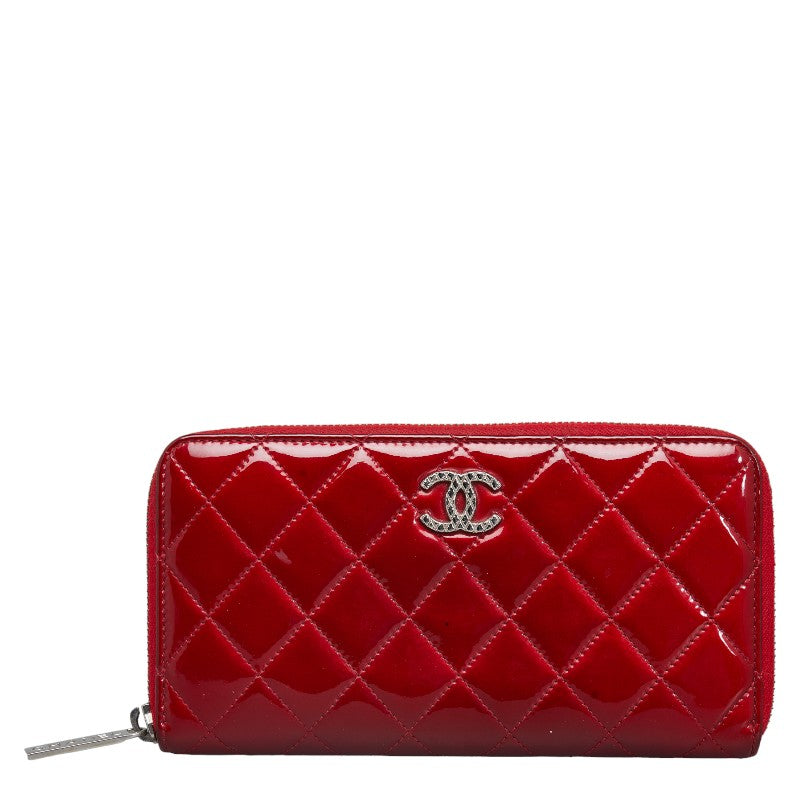 Chanel Brilliant Matelasse Round Zipper Wallet Red Enamel Calfskin in Very Good Condition