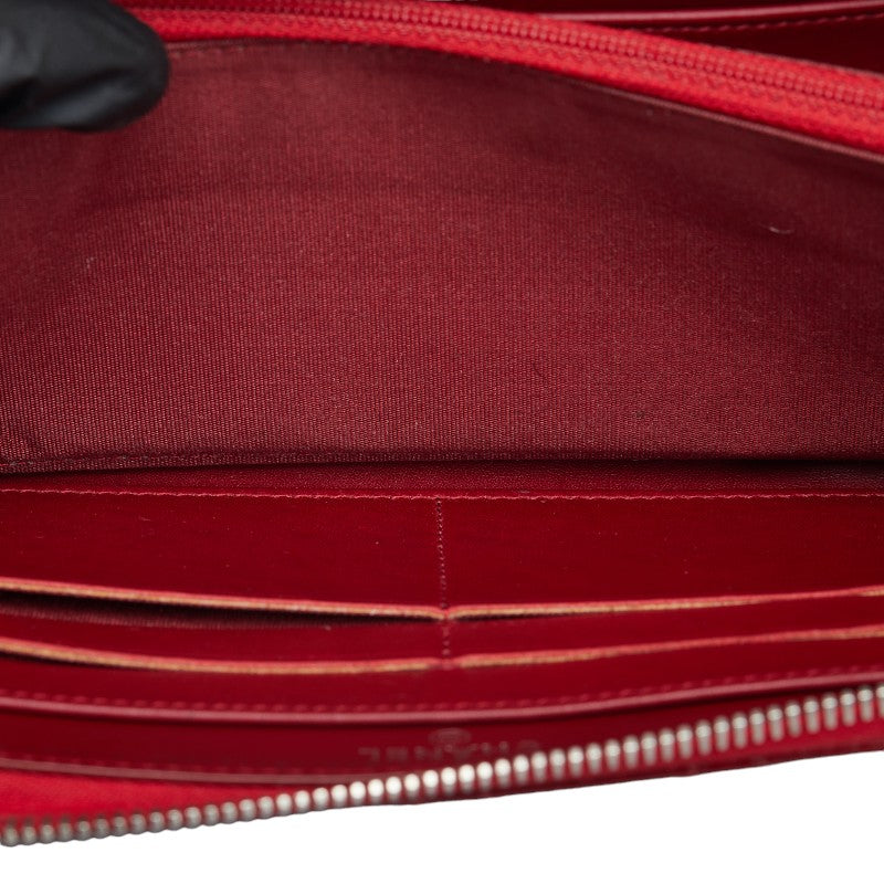 Chanel Brilliant Matelasse Round Zipper Long Wallet Red Enamel Calf