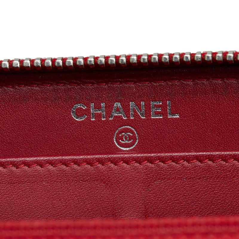 Chanel Brilliant Matelasse Round Zipper Long Wallet Red Enamel Calf