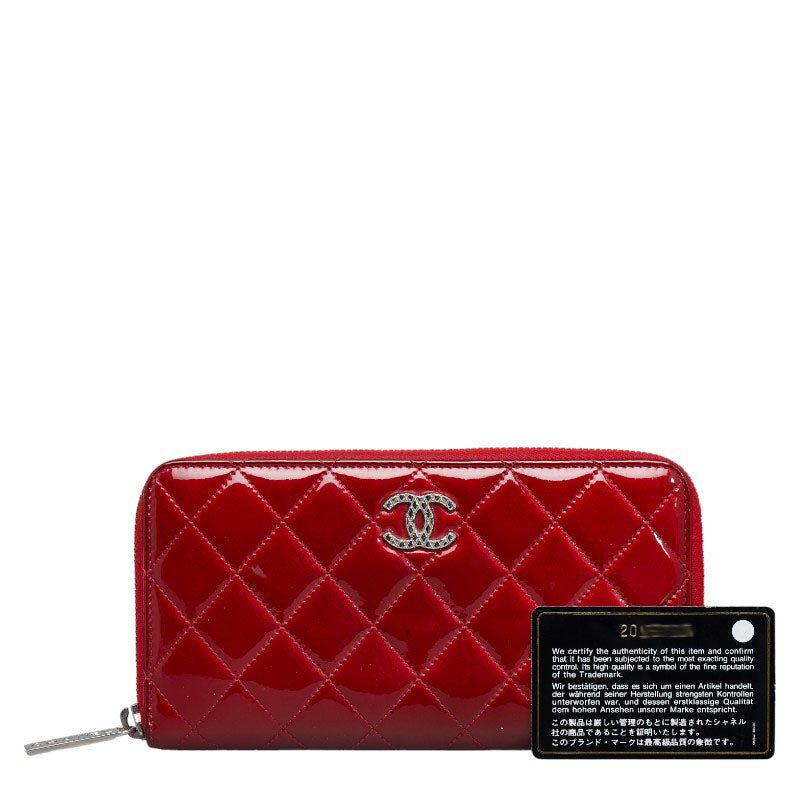 Chanel Brilliant Matelasse Round Zipper Long Wallet Red Enamel Calf