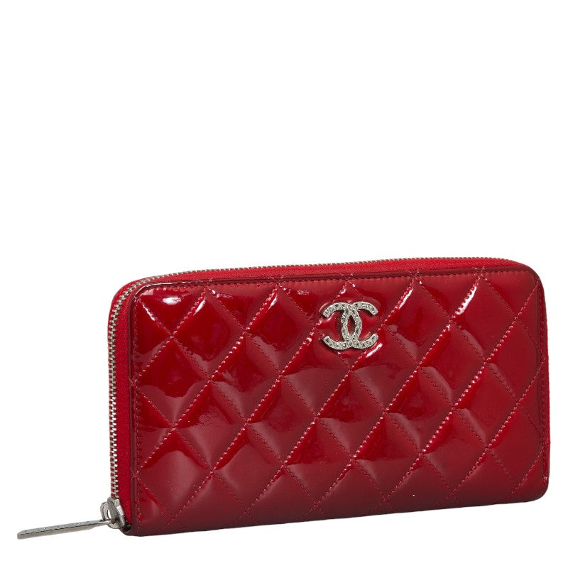 Chanel Brilliant Matelasse Round Zipper Long Wallet Red Enamel Calf