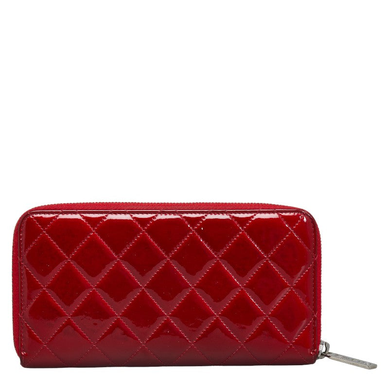 Chanel Brilliant Matelasse Round Zipper Long Wallet Red Enamel Calf