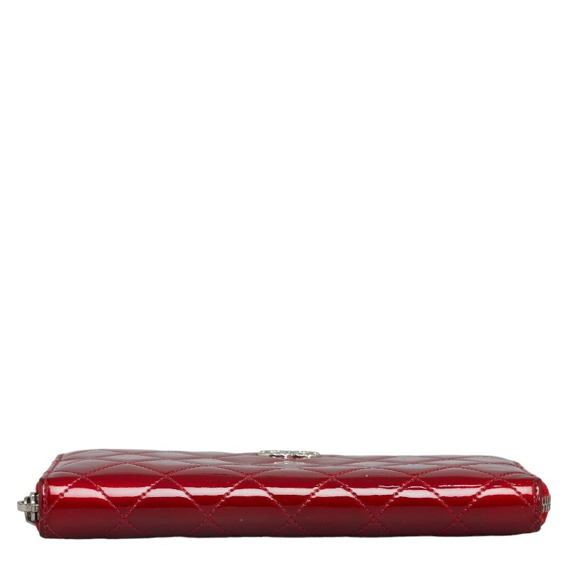 Chanel Brilliant Matelasse Round Zipper Long Wallet Red Enamel Calf