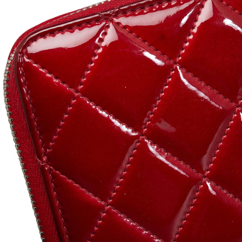 Chanel Brilliant Matelasse Round Zipper Long Wallet Red Enamel Calf