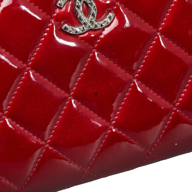 Chanel Brilliant Matelasse Round Zipper Long Wallet Red Enamel Calf