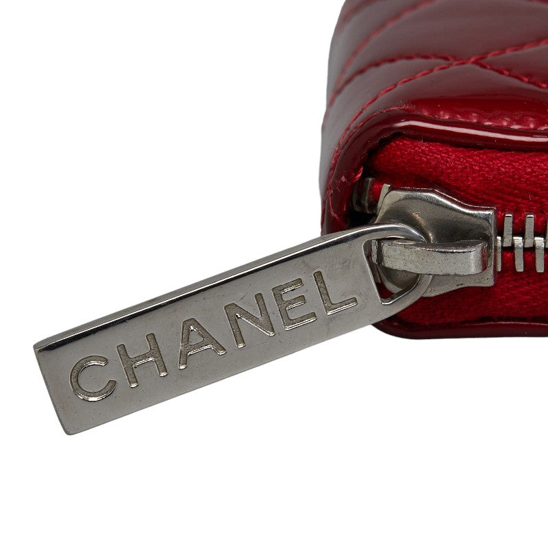 Chanel Brilliant Matelasse Round Zipper Long Wallet Red Enamel Calf