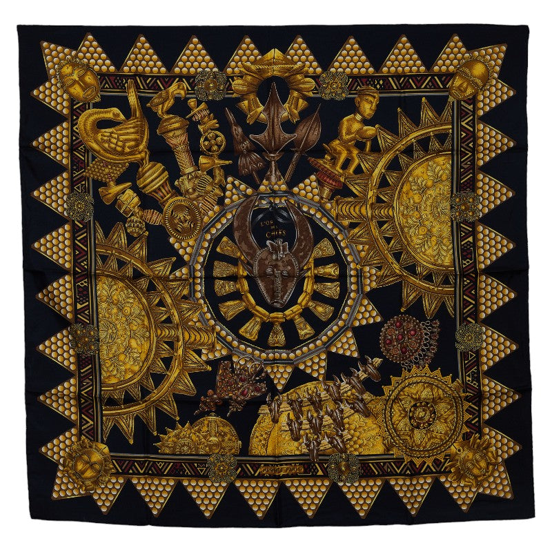 Hermes Silk Scarf K24 LOR DES CHEFS 90cm x 90cm Black Gold in Very Good Condition