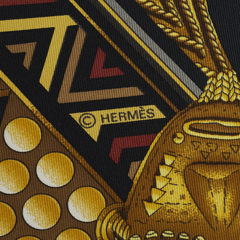 Hermes Silk Scarf LOR DES CHEFS Black Gold in Very Good Condition