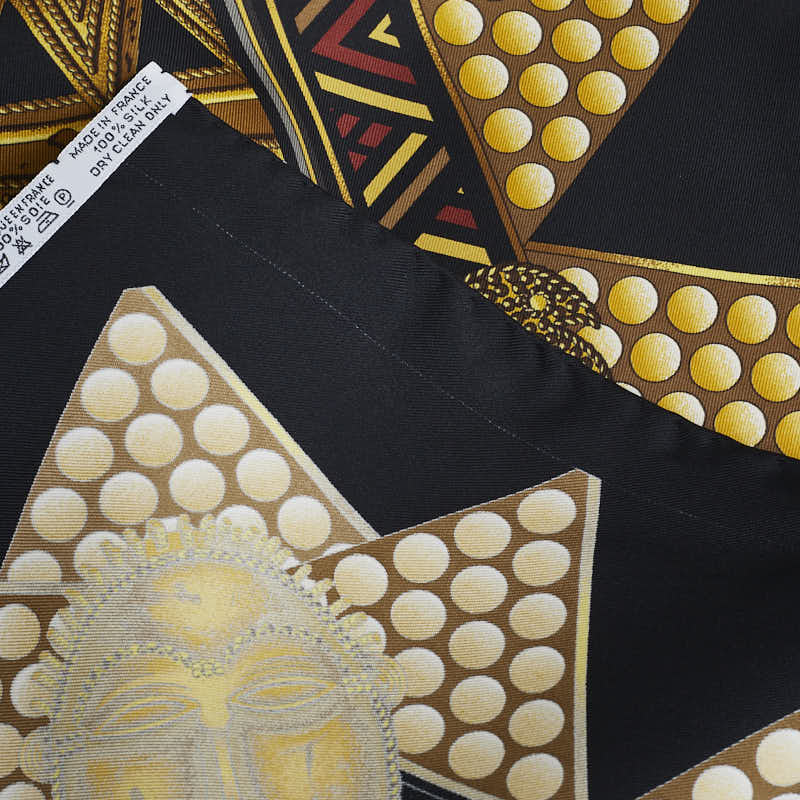 Hermes Silk Scarf LOR DES CHEFS Black Gold in Very Good Condition