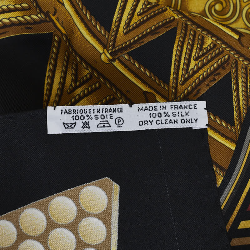 Hermes Silk Scarf LOR DES CHEFS Black Gold in Very Good Condition