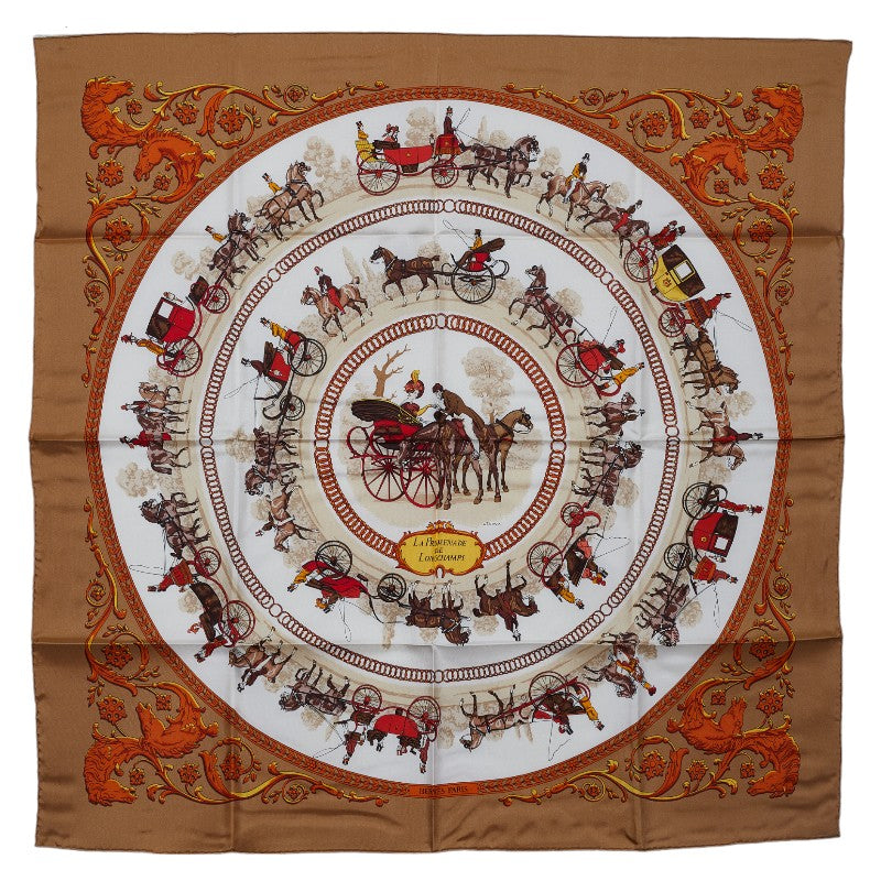 Hermes Silk Scarf 88.5cm x 88.5cm LA PROMENADE DE LONGCHAMPS in Very Good Condition