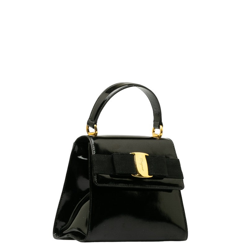 Salvatore Ferragamo Vara Ribbon Mini Handbag AT-21 5677 Black Patent Leather