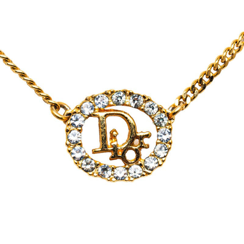 Dior Circle Logo Necklace Gold Plated Rhinestones in Great Condition