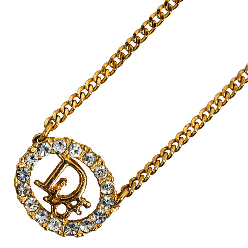 Dior Women's Gold Plated Rhinestone Circle Logo Necklace