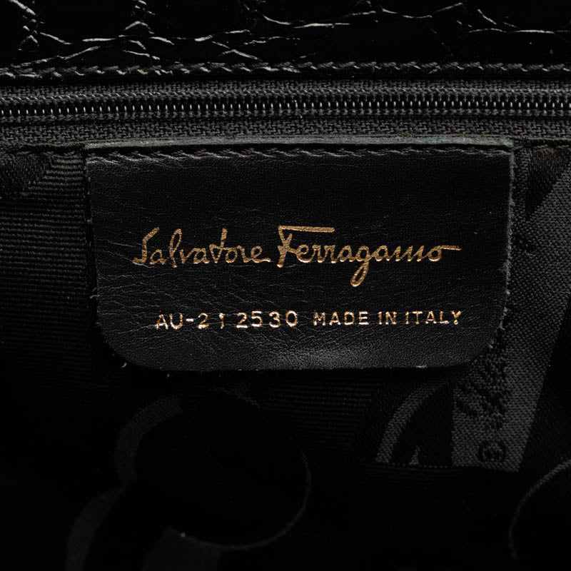 Salvatore Ferragamo Vara Ribbon Croc Embossed Leather Tote Bag in Very Good Condition