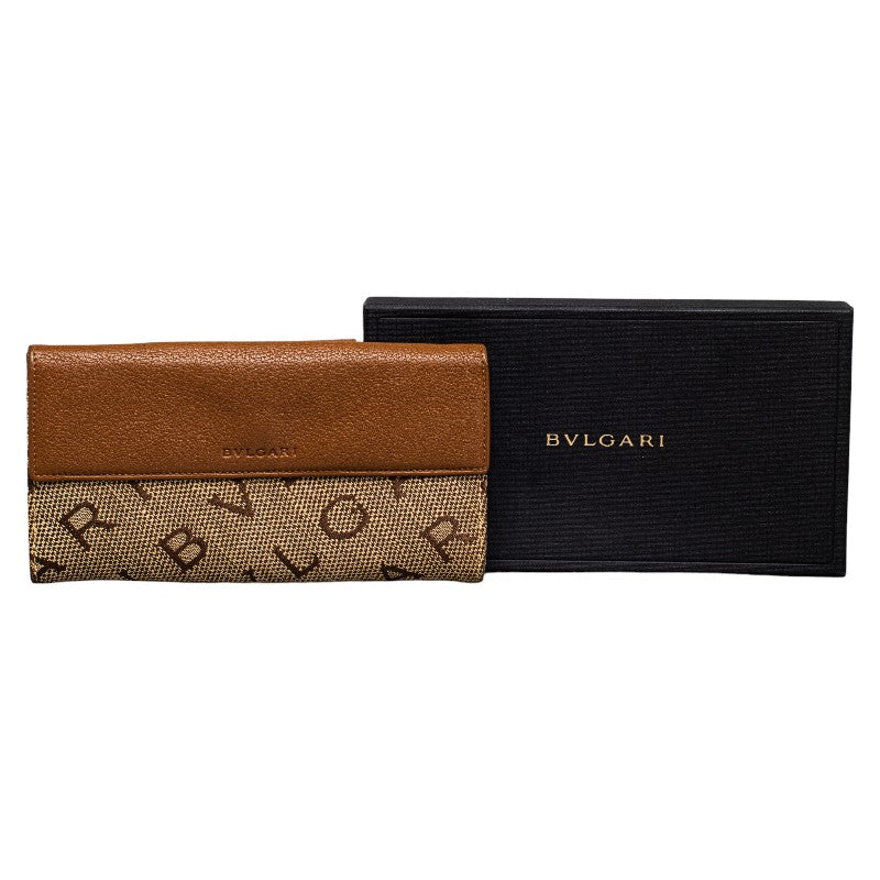 Bvlgari Canvas Leather Logo Mania Long Wallet Beige in Very Good Condition