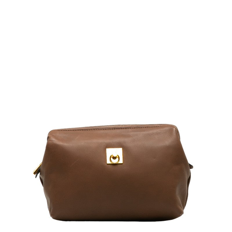 Celine Leather Cosmetic Pouch Brown