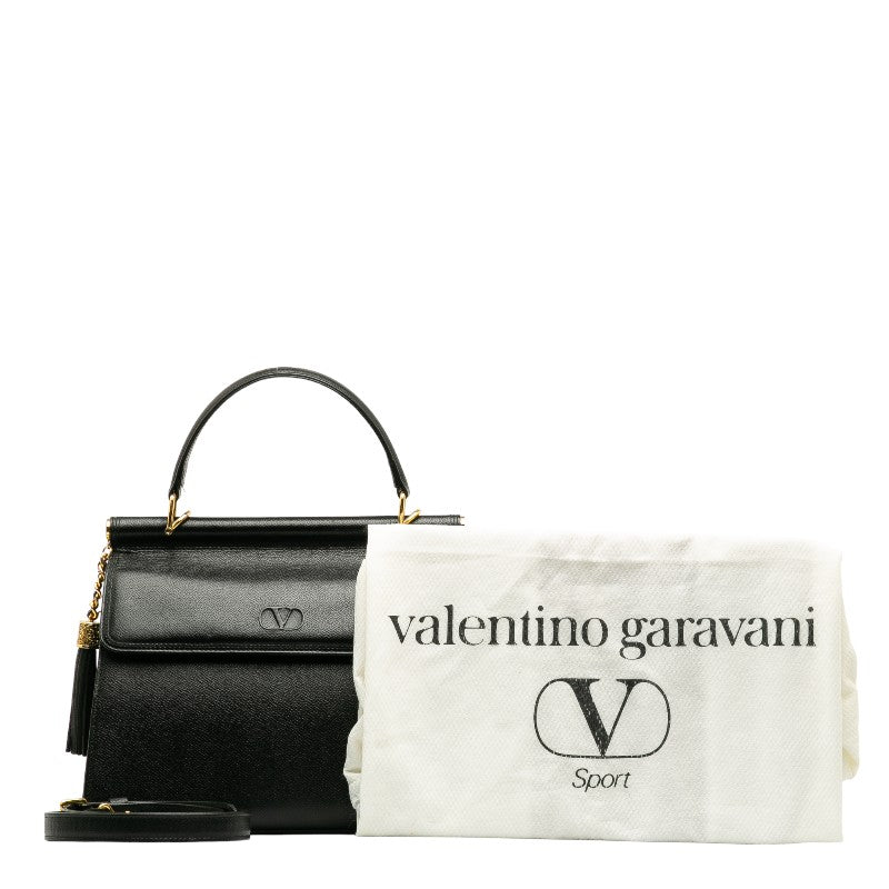 Valentino Leather Tassel Handbag 2WAY Black