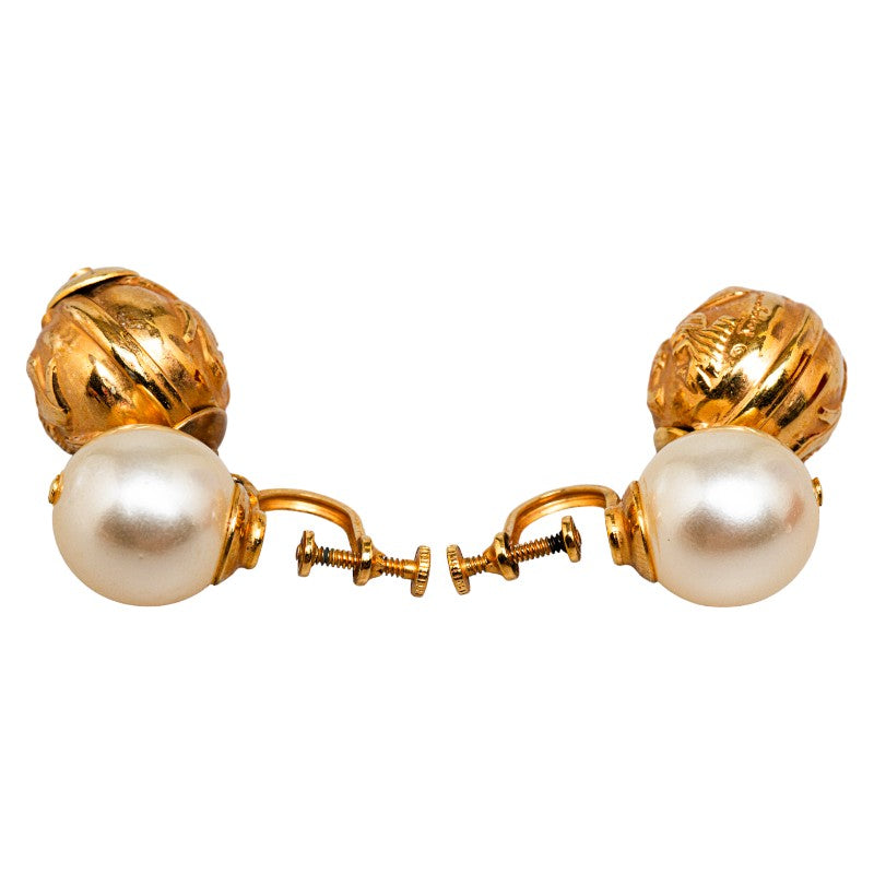 Salvatore Ferragamo Gold Plated Pearl Earrings in Great Condition