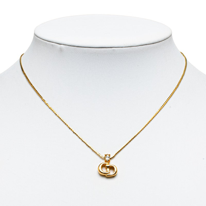 Dior CD Logo Chain Necklace Gold Plated Rhinestones