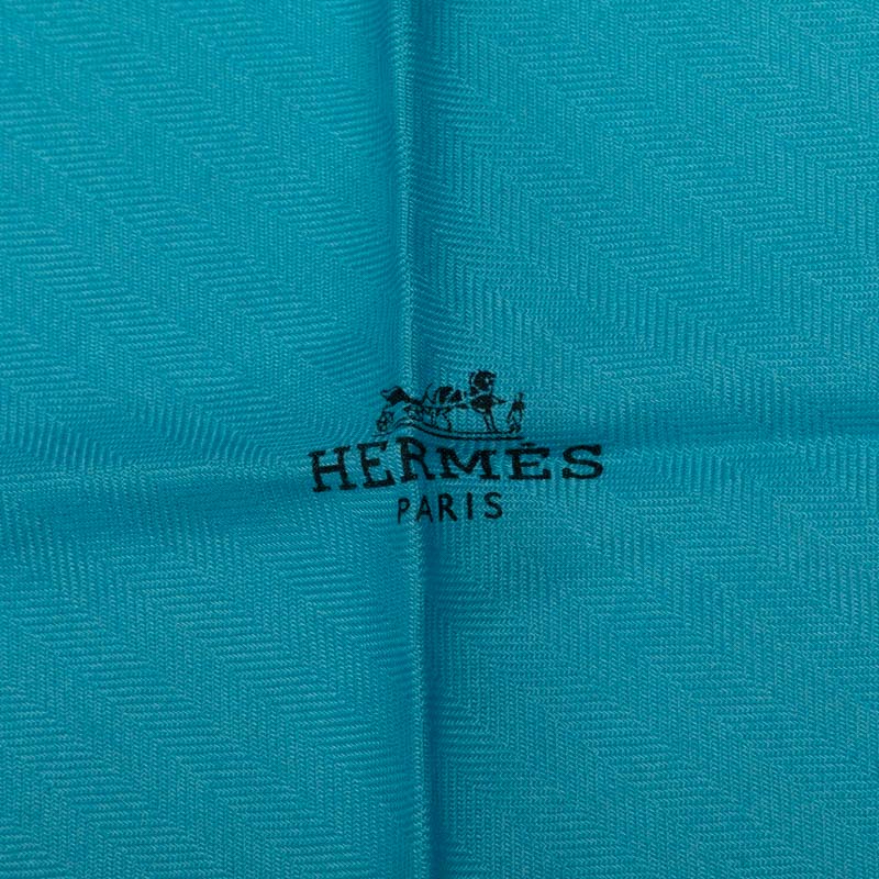 Hermes Logo Scarf Blue Cashmere Silk