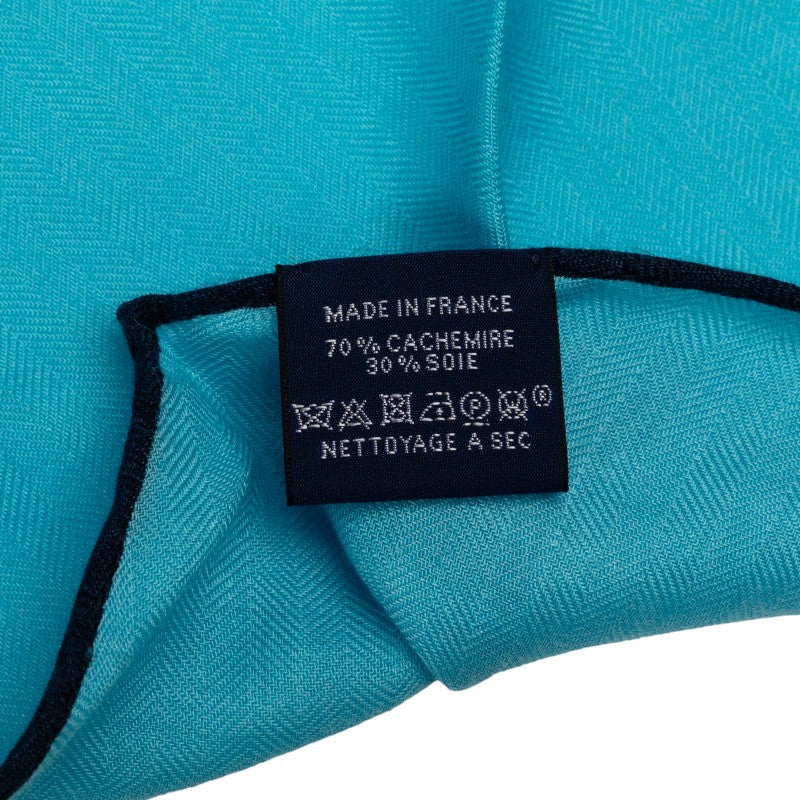 Hermes Logo Scarf Blue Cashmere Silk in Great Condition