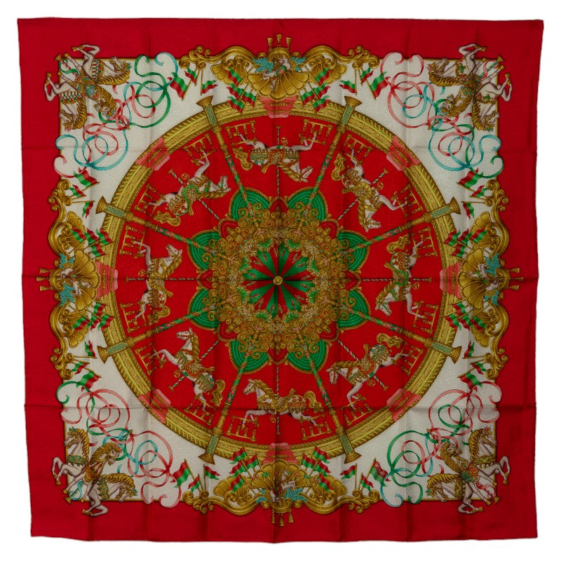 Hermes Silk Scarf LUNA PARK Red Multicolor