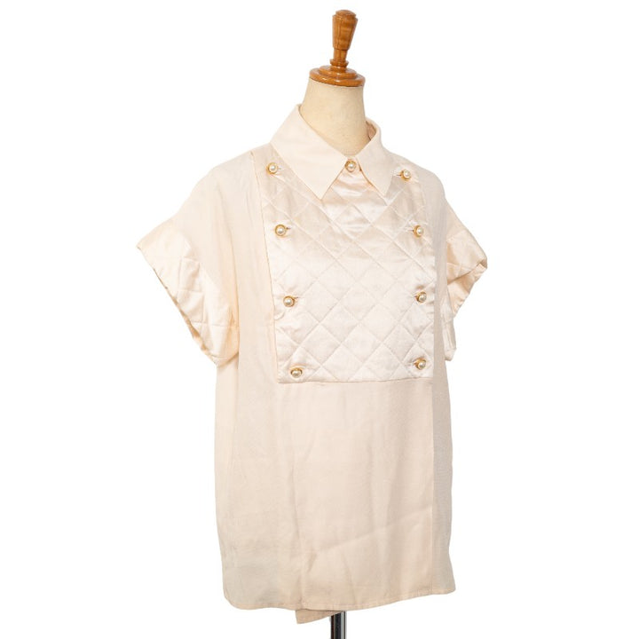 Chanel Silk Quilted Pearl Blouse Shirt in Good Condition