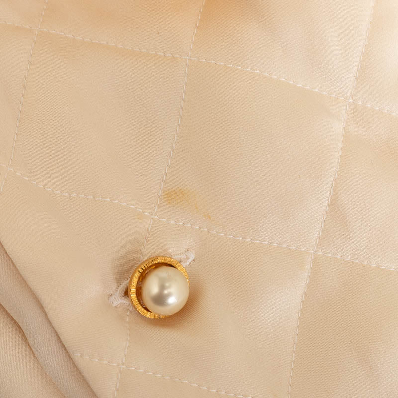 Chanel Silk Quilted Pearl Blouse Shirt in Good Condition