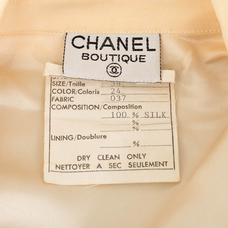 Chanel Silk Quilted Pearl Blouse Shirt in Good Condition