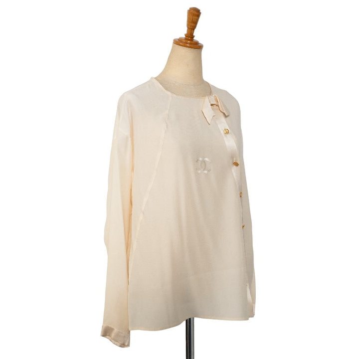 Chanel Silk Ribbon Embroidery Long Sleeve Shirt in Very Good Condition