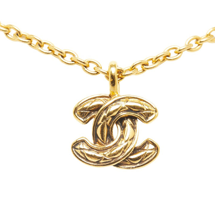 Chanel Vintage Matelasse Coco Mark Necklace Gold Plated