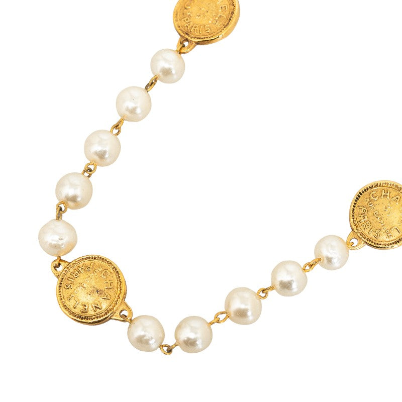Faux Pearl CC Medallion Bead Strand Necklace