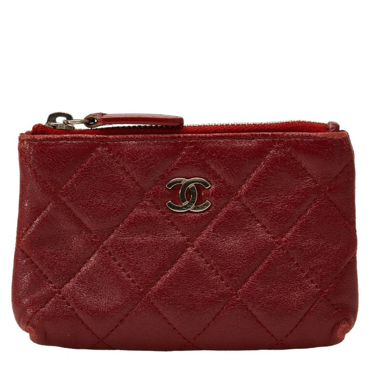 Chanel Lambskin Coin Case Wine Red in Very Good Condition