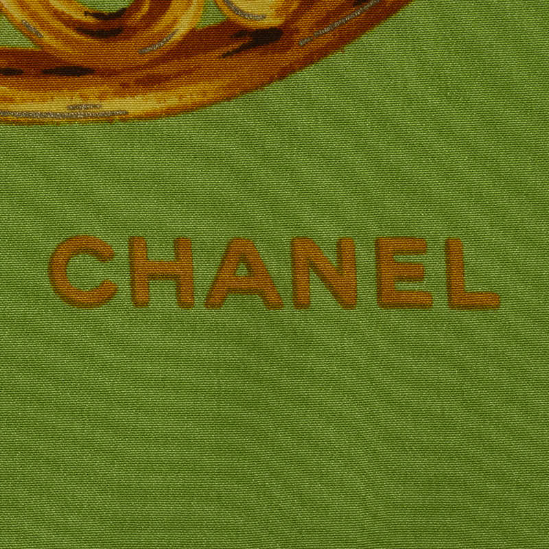 Chanel Silk Gem Motif Scarf Green Multicolor in Very Good Condition