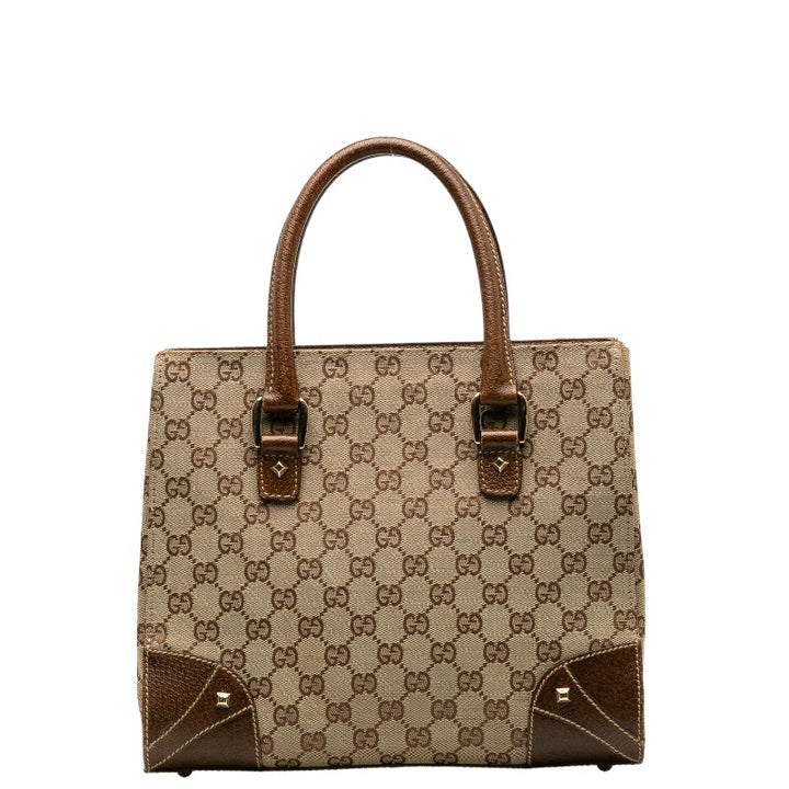 Gucci GG Canvas Leather Handbag 120895 Beige in Very Good Condition