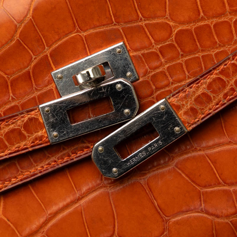 Hermes Kelly Wallet Long Deployant Alligator Orange